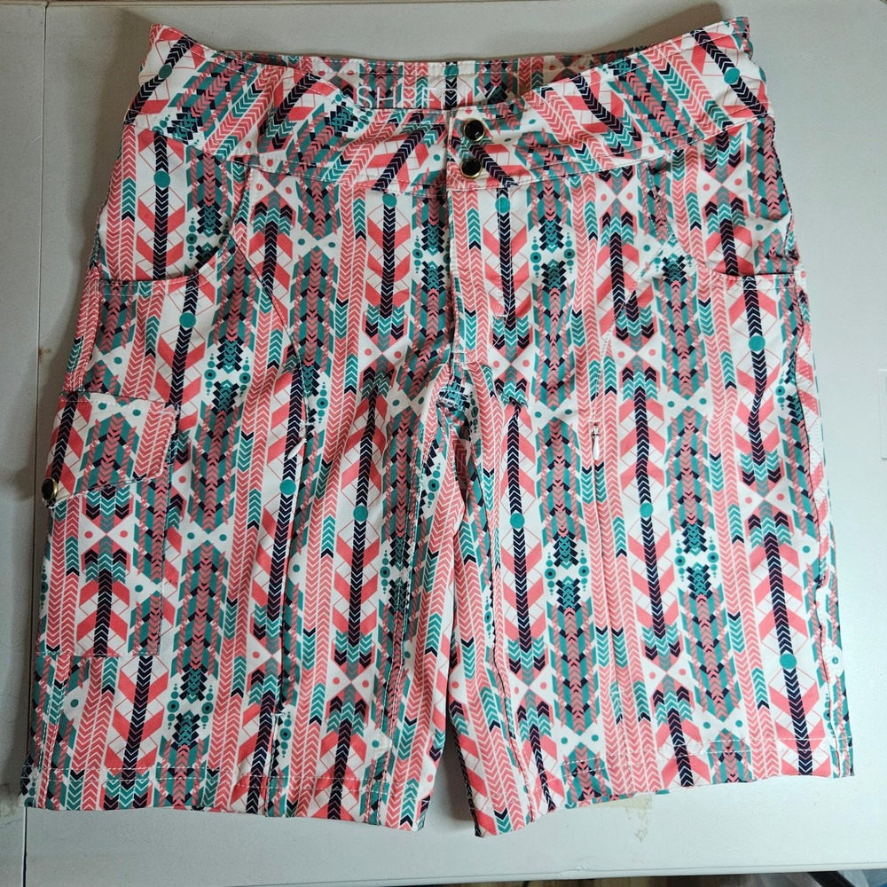 Shredly Womens MTB Mountain Bike Shorts Size 8 Geometric Coral Teal Made in USA
